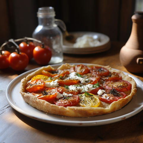 Tarte rustique à la tomate et au fromage de chèvre